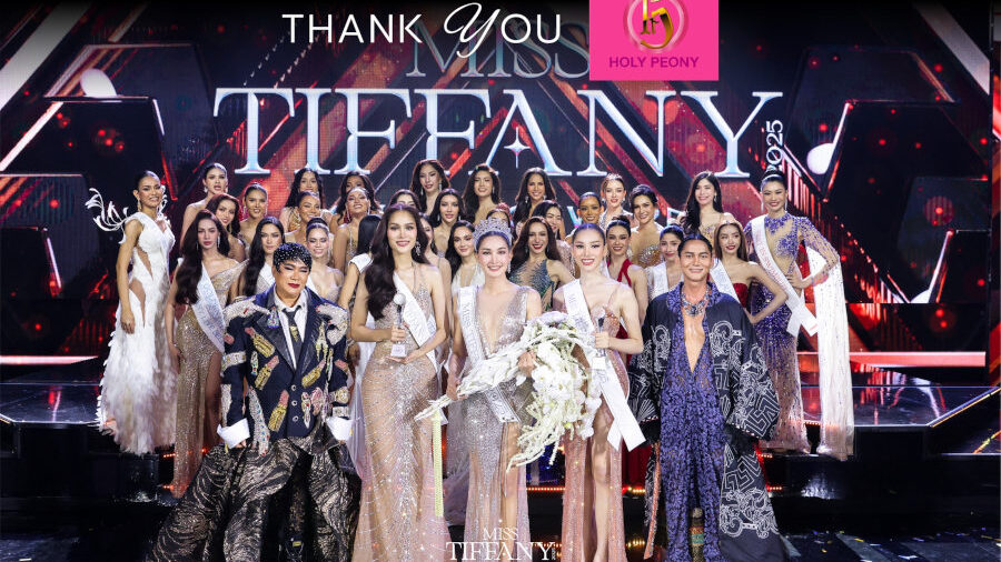 All Miss Tiffany Universe 2025 contestants and winners on stage with a backdrop reading “Thank You Tiffany”.