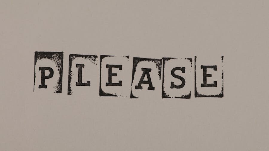 Black ink print of the word “PLEASE” on paper, each letter framed in a square with vintage texture.